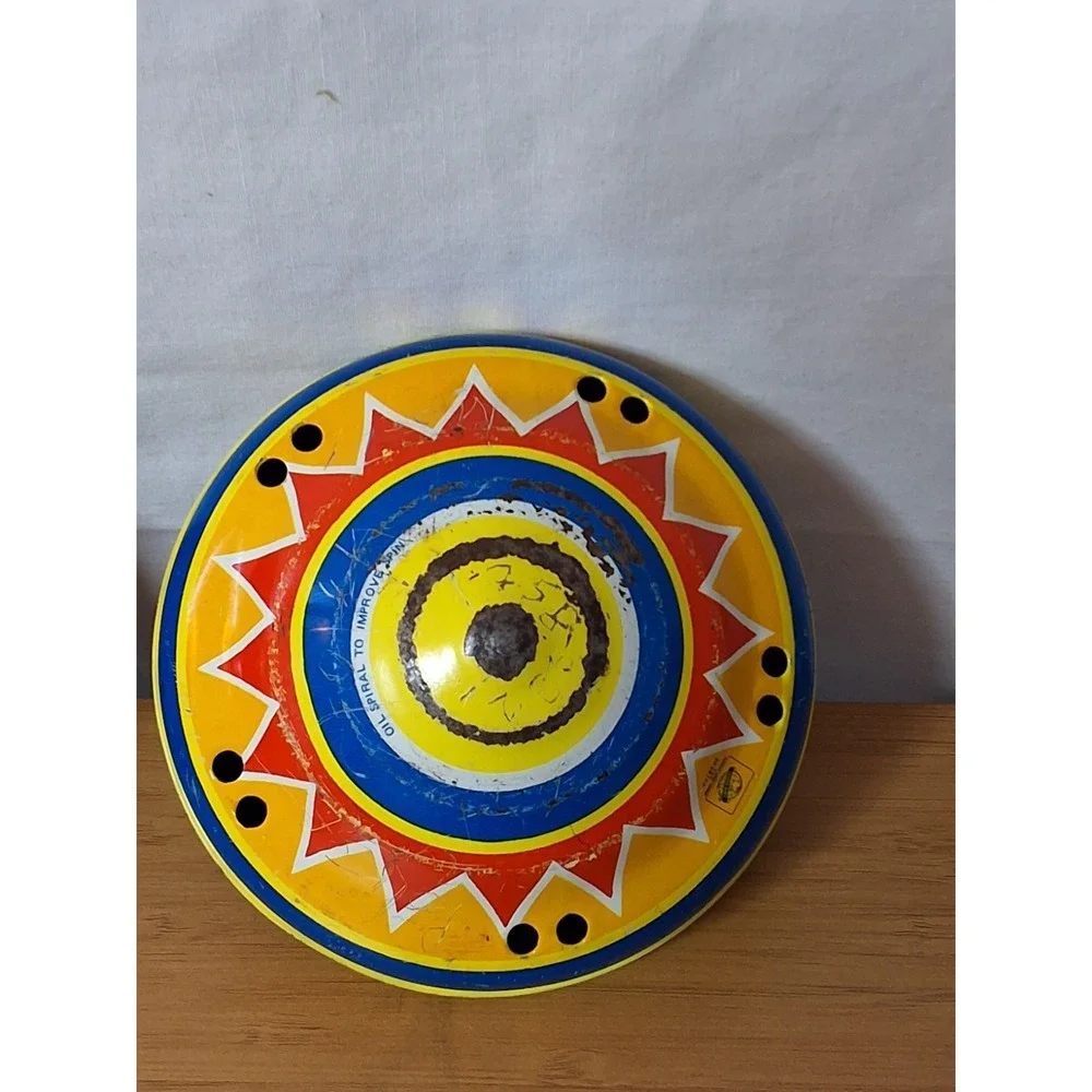 Vintage Pair Of Mechanical Tin Spinning Tops. Vibrant Colors GVC Lot Of 2 WORKS